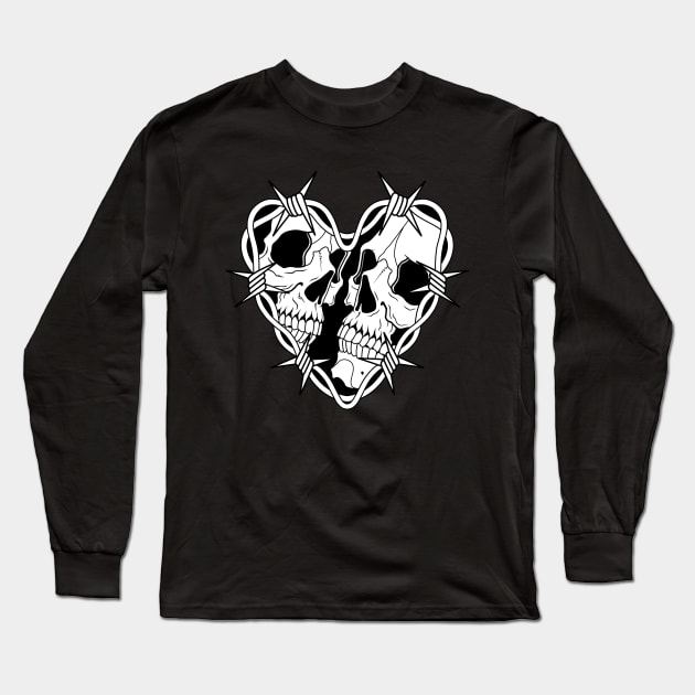 Skulls with barbed wire heart Long Sleeve T-Shirt by Smurnov
